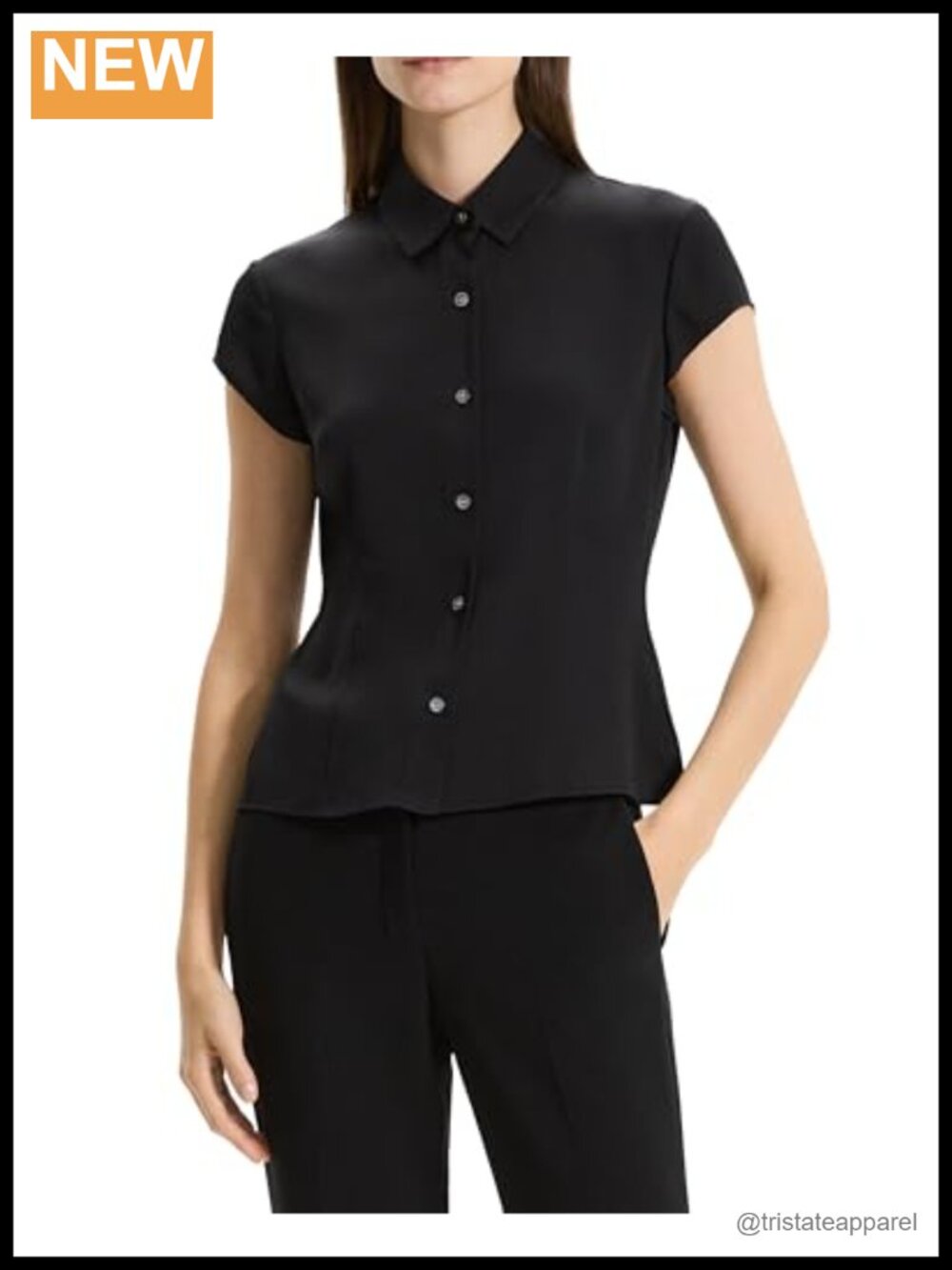 Theory Silk Cap Sleeve Blouse Regular Fit Collared Button Down